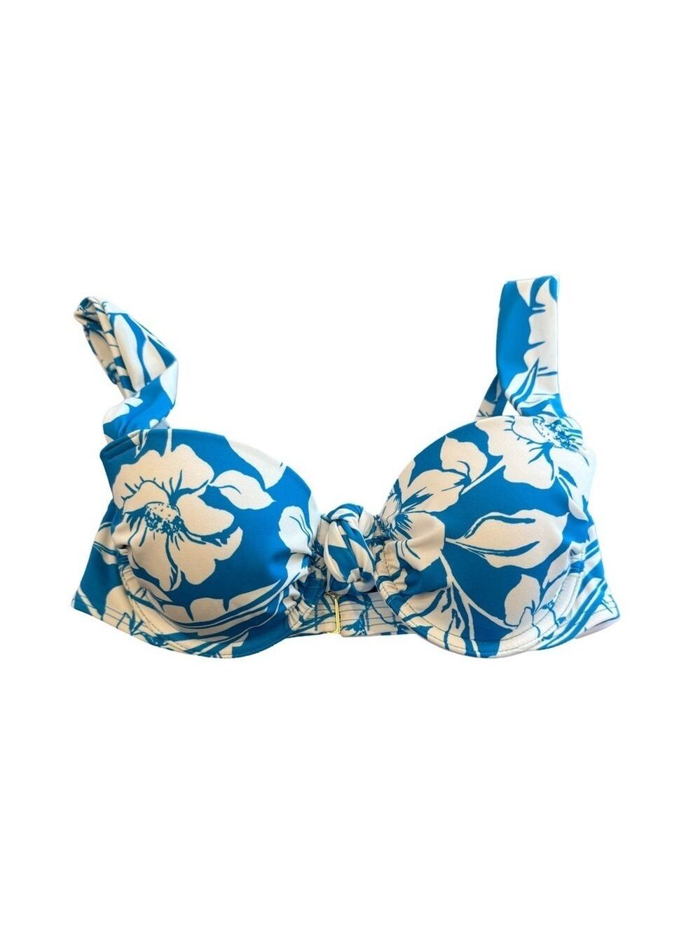 Shade & Shore Blue Floral Push-Up Knot Detail Bikini Top NWT Size 32 B - Picture 3 of 7